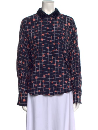 Essentiel Antwerp Plaid Print Mock Neck Button-Up Top