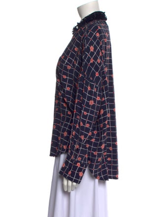 Essentiel Antwerp Plaid Print Mock Neck Button-Up Top