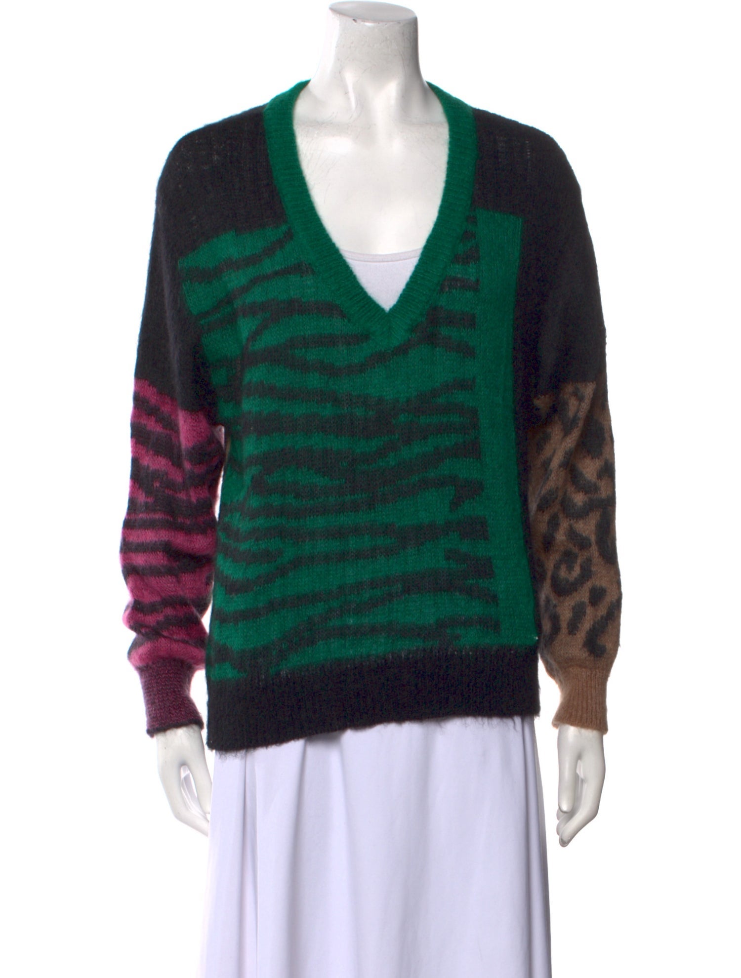 Essentiel Antwerp Striped Plunge Neckline Sweater