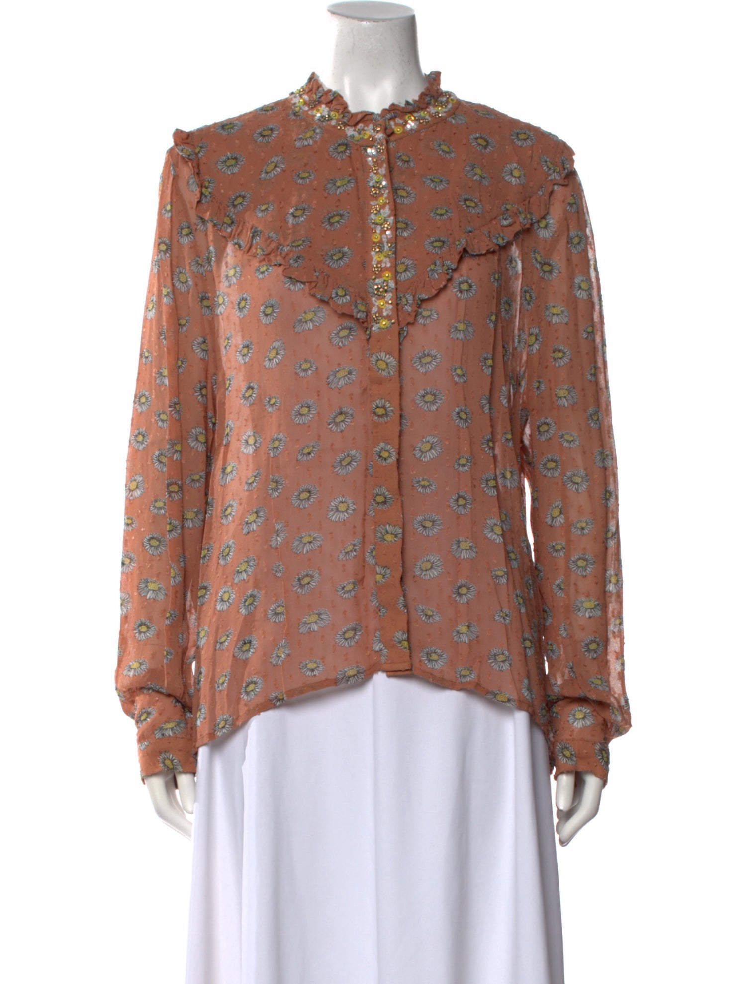 Essentiel Antwerp Floral Print Mock Neck Blouse