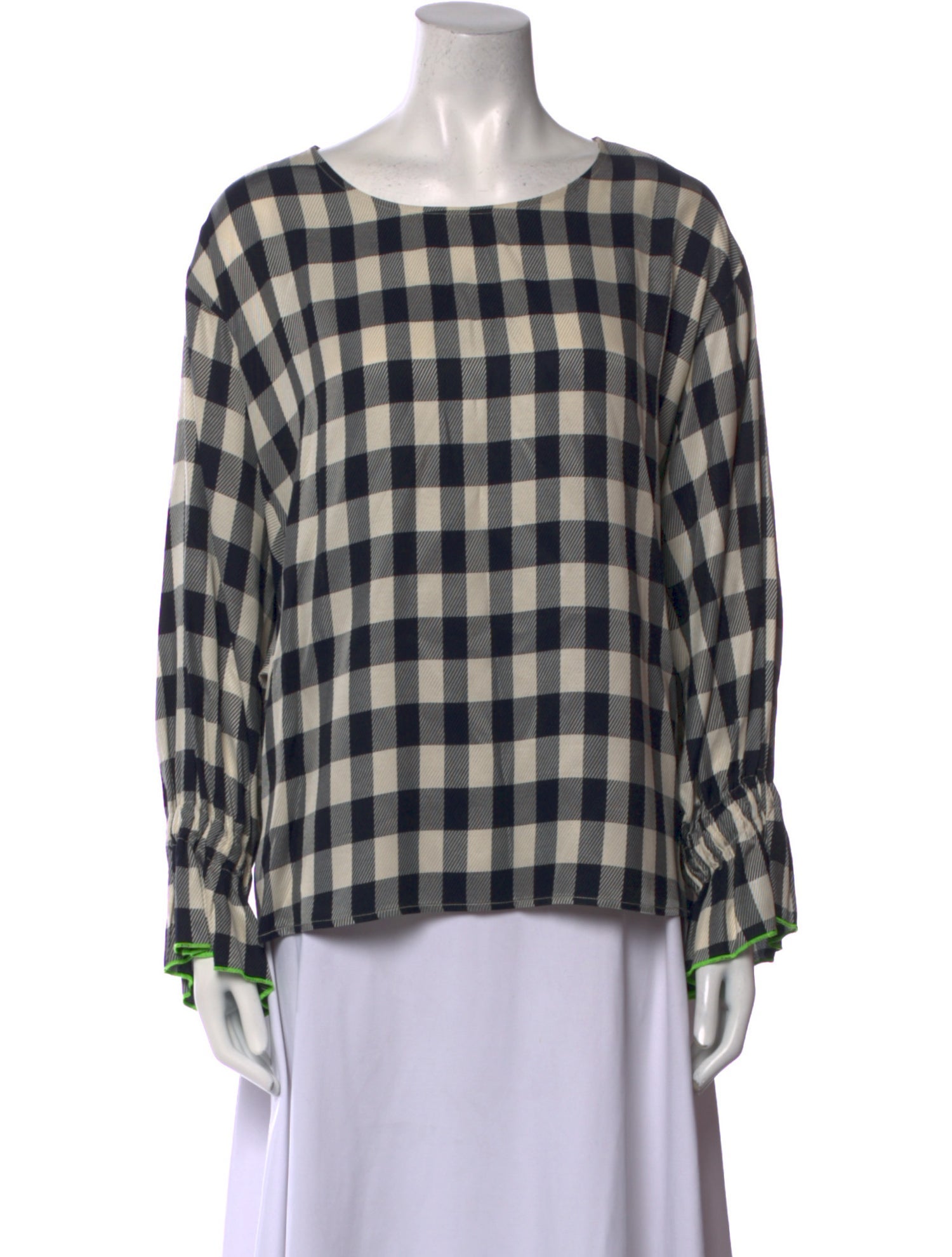 Essentiel Antwerp Plaid Print Bateau Neckline Blouse