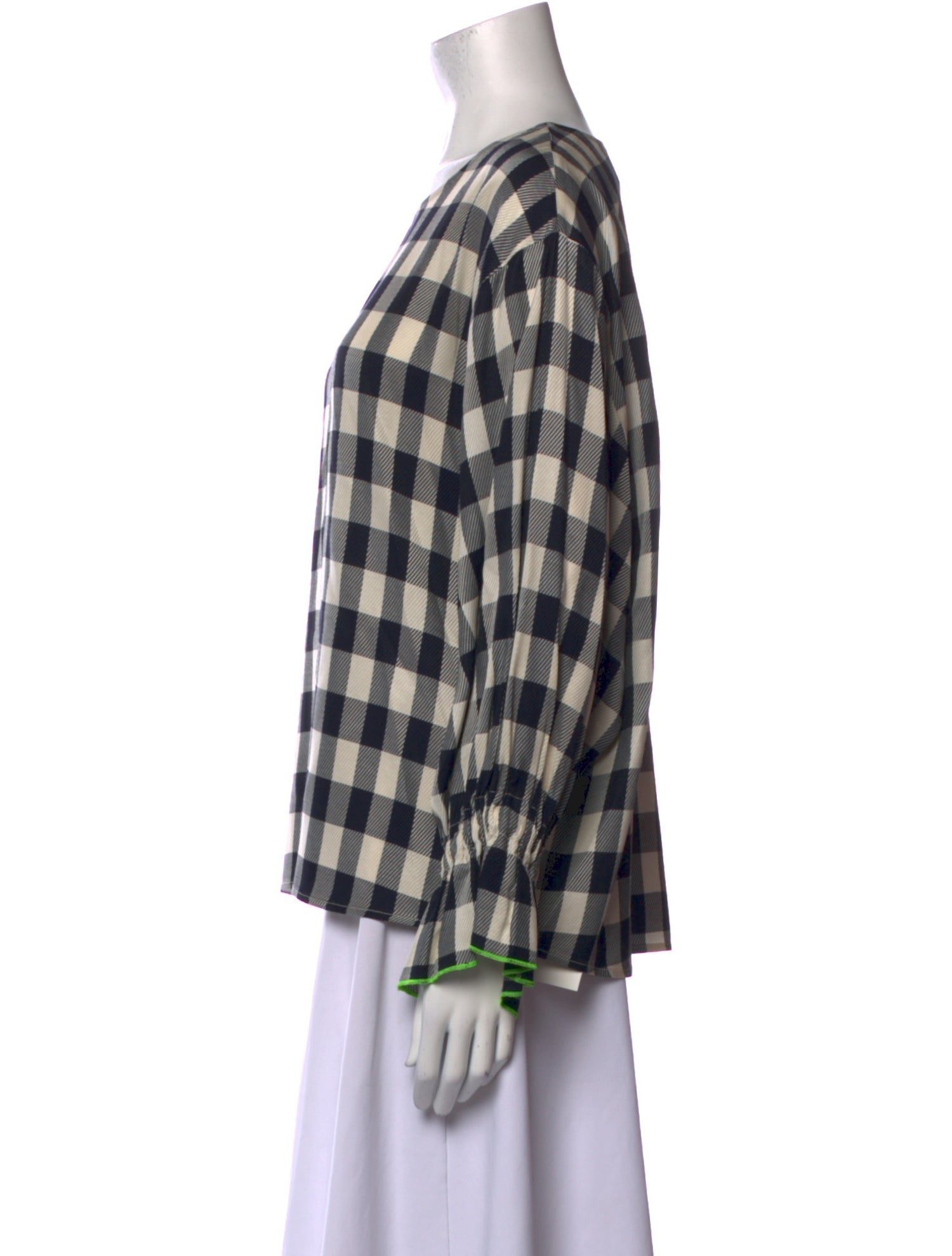 Essentiel Antwerp Plaid Print Bateau Neckline Blouse