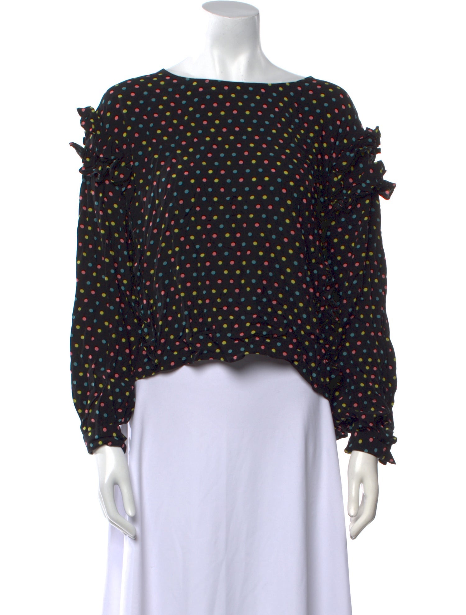 Essentiel Antwerp Polka Dot Print Bateau Neckline Crop Top