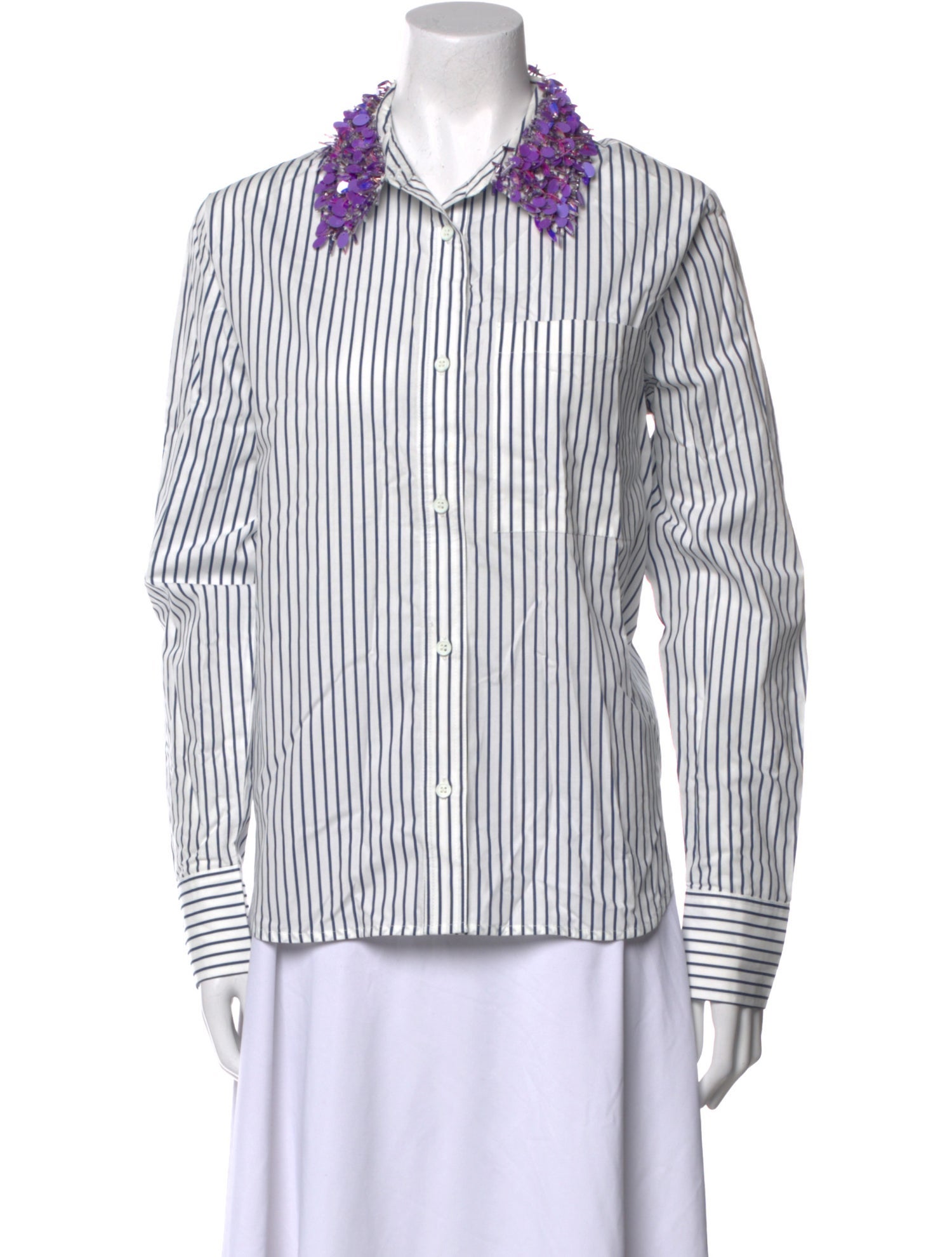 Essentiel Antwerp Striped Long Sleeve Button-Up Top