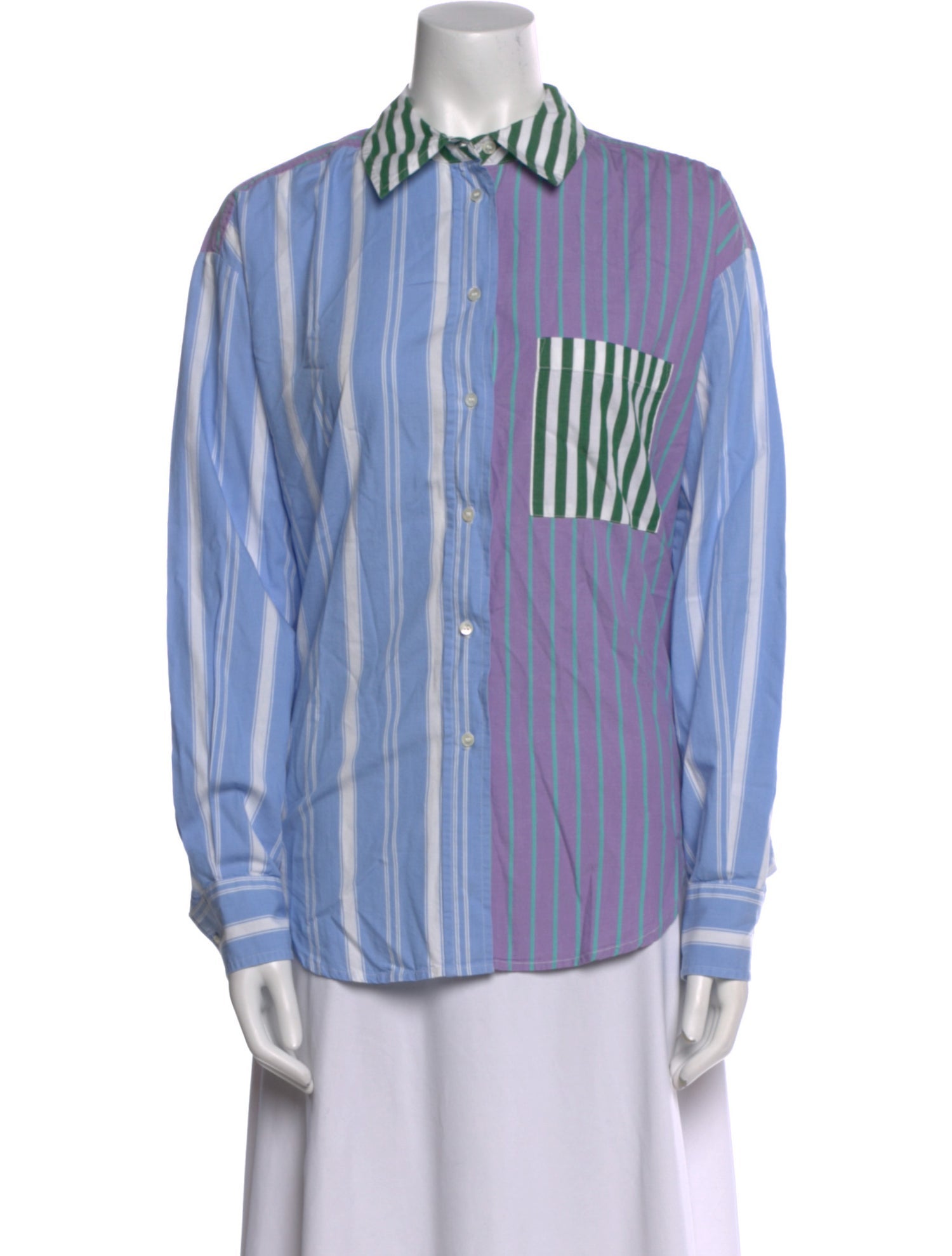 Essentiel Antwerp Striped Long Sleeve Button-Up Top