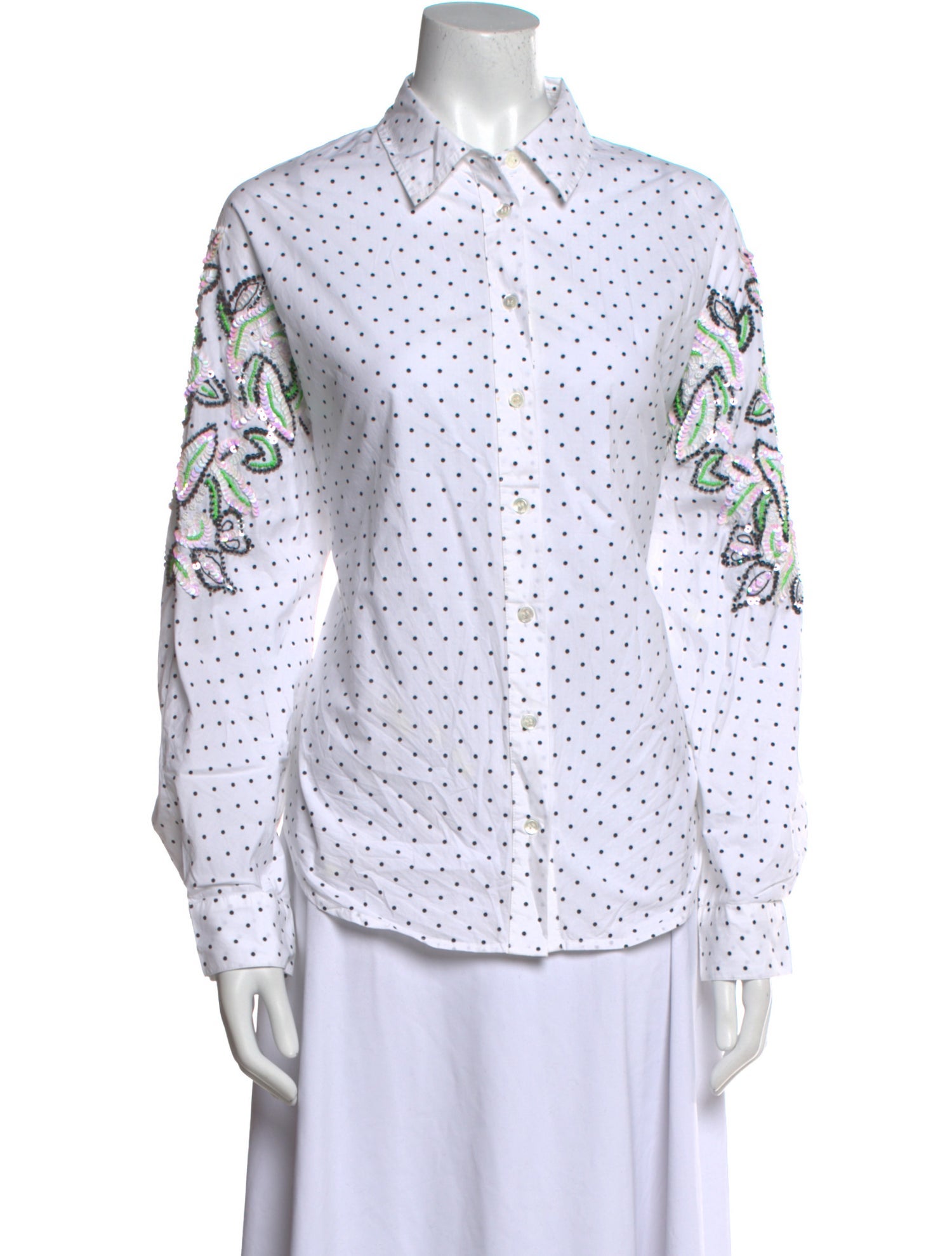 Essentiel Antwerp Polka Dot Print Long Sleeve Button-Up Top