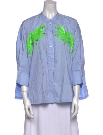 Essentiel Antwerp Mock Neck Three-Quarter Sleeve Button-Up Top