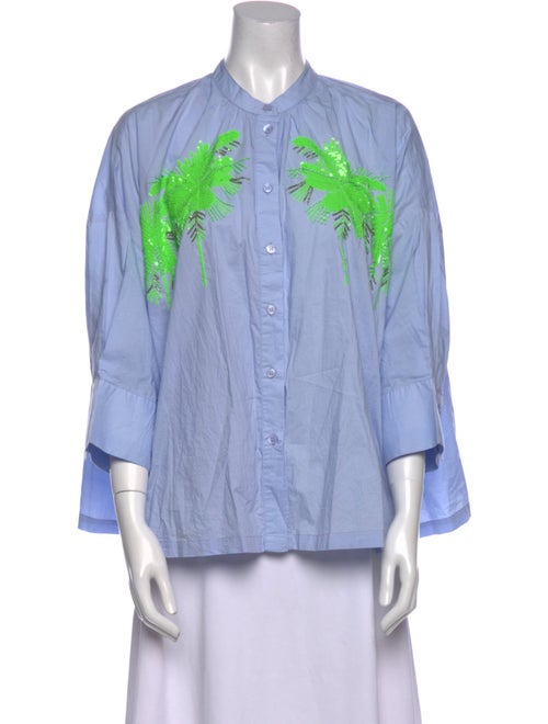 Essentiel Antwerp Mock Neck Three-Quarter Sleeve Button-Up Top