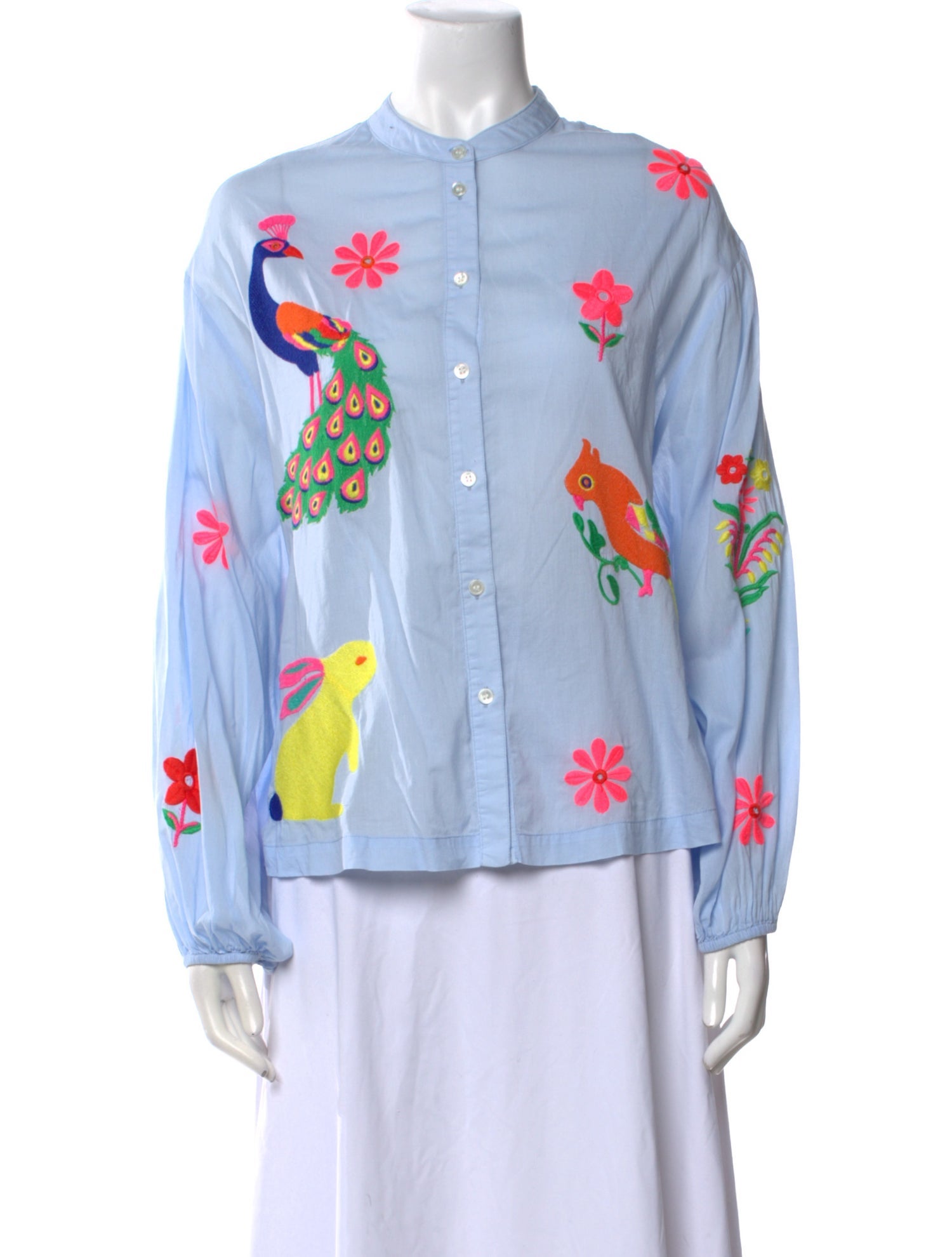 Essentiel Antwerp Floral Print Mock Neck Button-Up Top