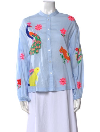 Essentiel Antwerp Floral Print Mock Neck Button-Up Top