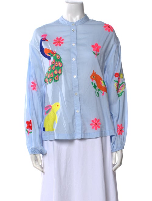 Essentiel Antwerp Floral Print Mock Neck Button-Up Top