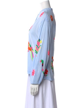 Essentiel Antwerp Floral Print Mock Neck Button-Up Top