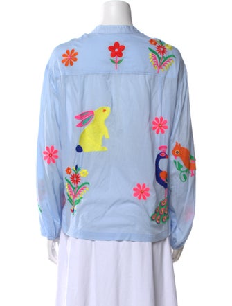 Essentiel Antwerp Floral Print Mock Neck Button-Up Top