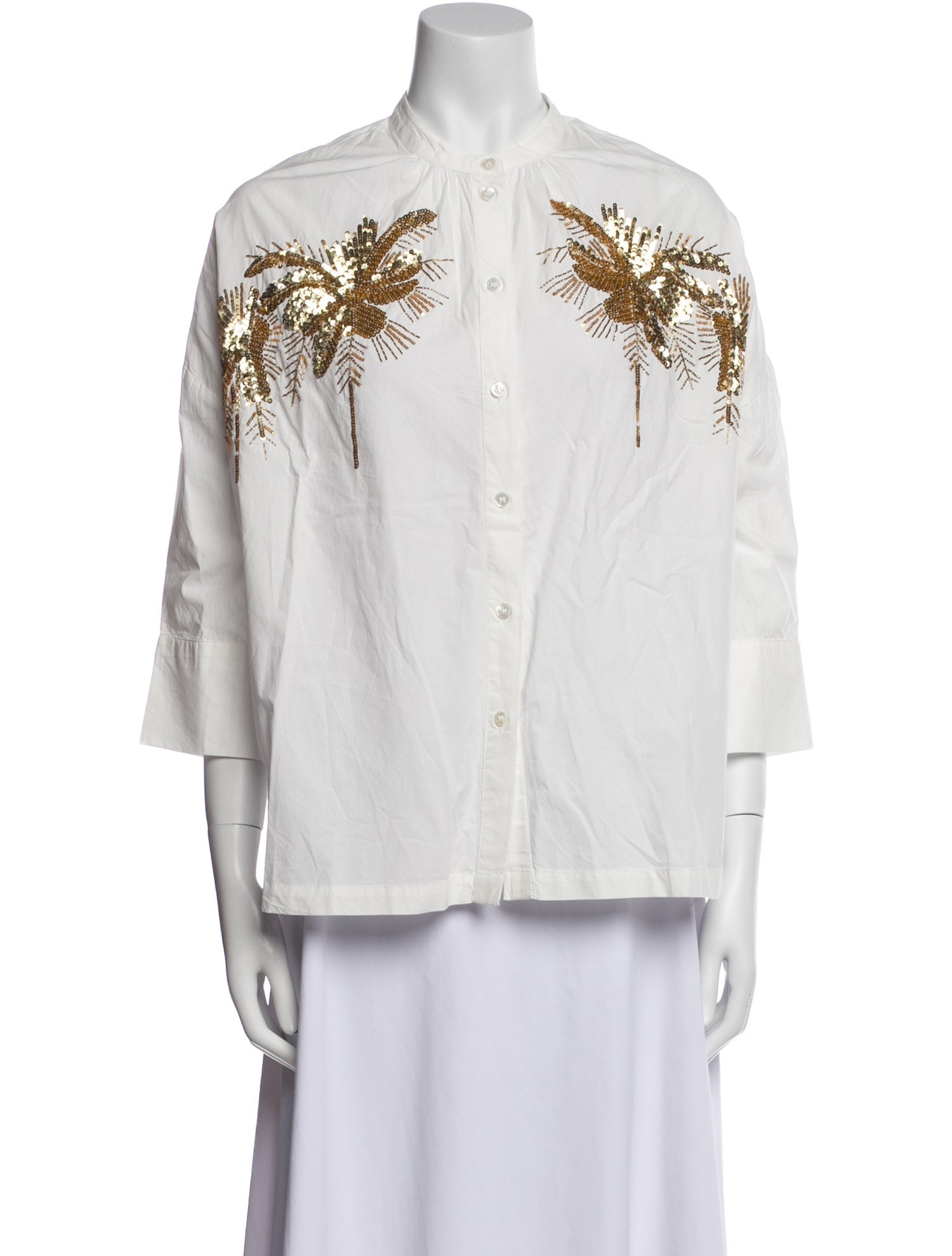 Essentiel Antwerp Crew Neck Three-Quarter Sleeve Button-Up Top