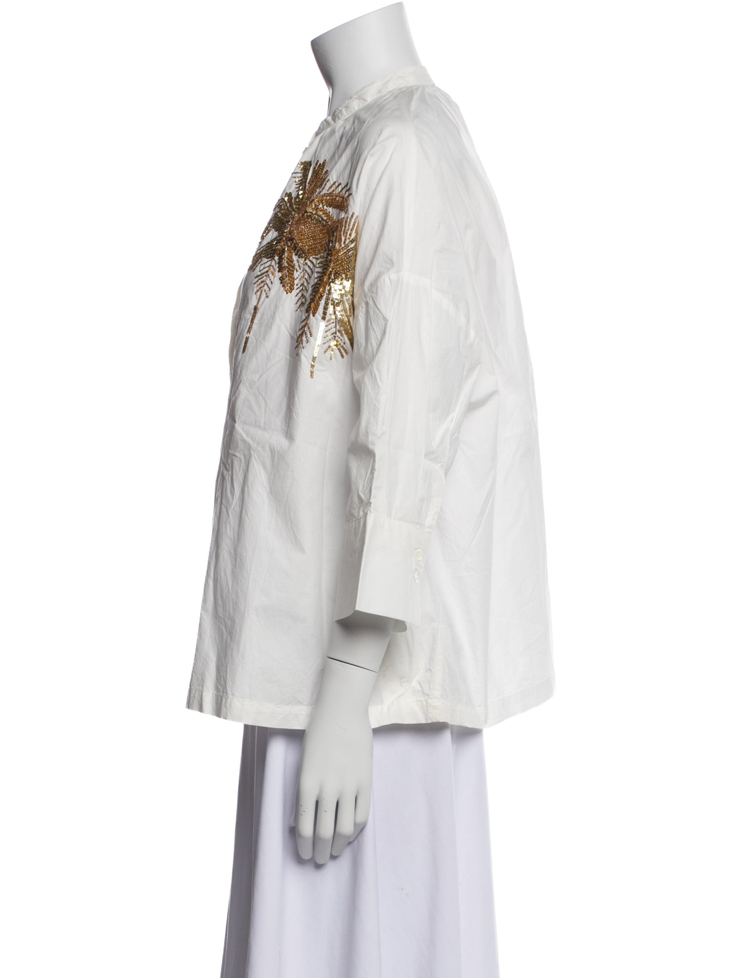 Essentiel Antwerp Crew Neck Three-Quarter Sleeve Button-Up Top