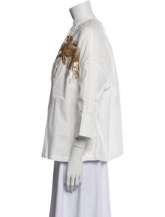 Essentiel Antwerp Crew Neck Three-Quarter Sleeve Button-Up Top