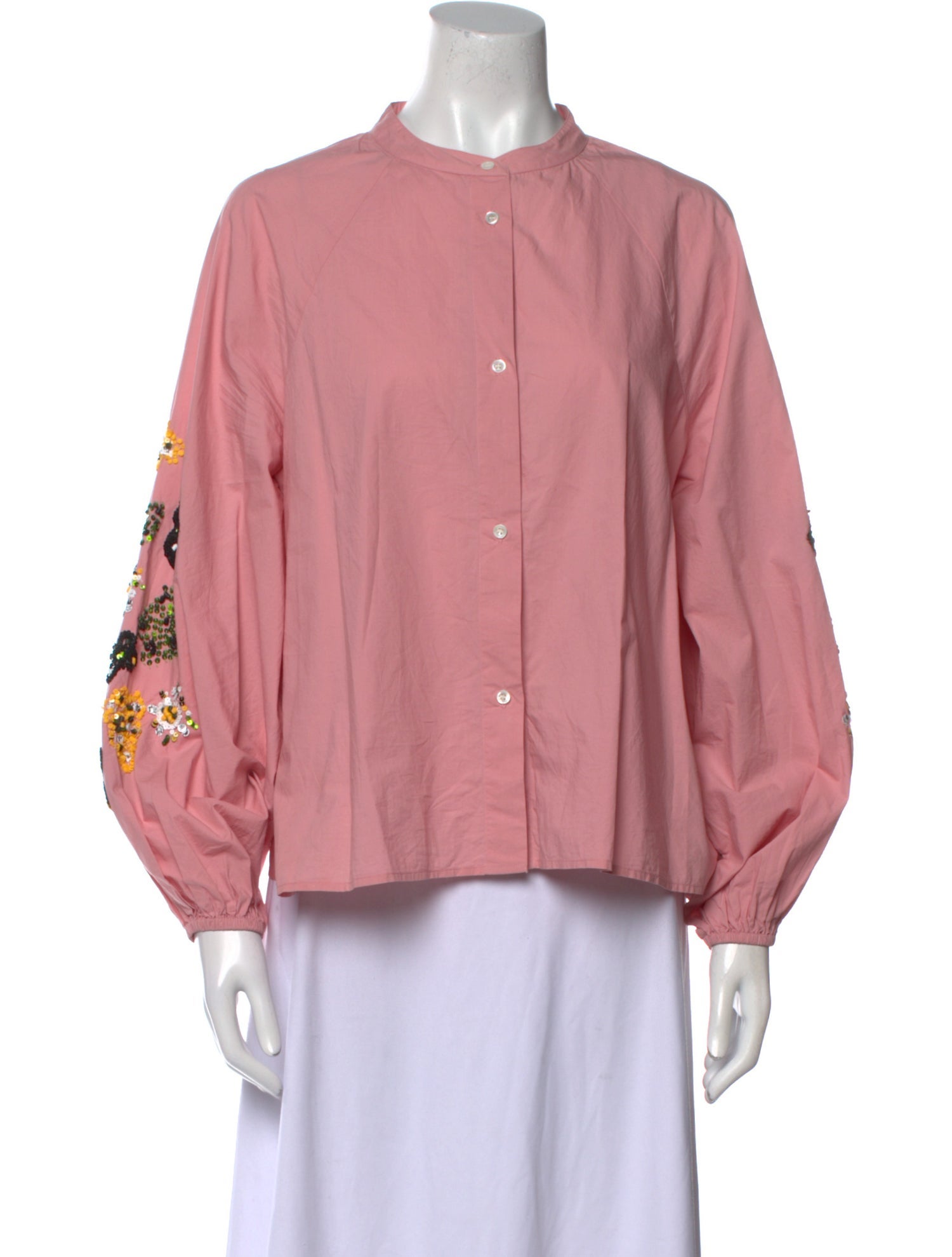 Essentiel Antwerp Mock Neck Long Sleeve Button-Up Top