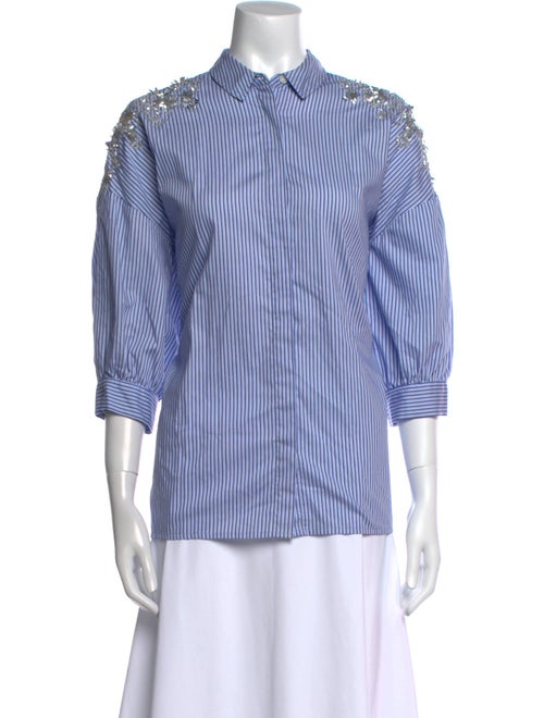 Essentiel Antwerp Striped Three-Quarter Sleeve Button-Up Top