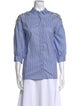 Essentiel Antwerp Striped Three-Quarter Sleeve Button-Up Top