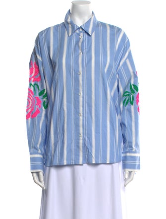 Essentiel Antwerp Striped Long Sleeve Button-Up Top