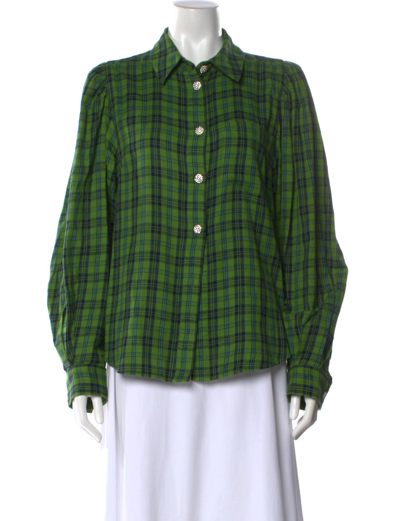 Essentiel Antwerp Plaid Print Long Sleeve Button-Up Top