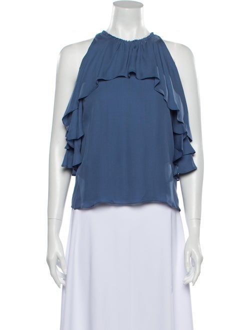 Alice + Olivia Silk Halterneck Crop Top Blue