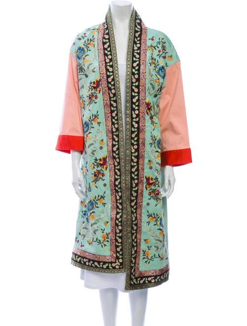 Alice + Olivia Floral Print Embroidered Accent Rob