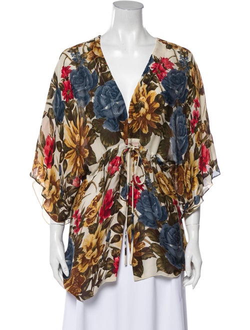 Alice + Olivia Silk Floral Print Blouse White
