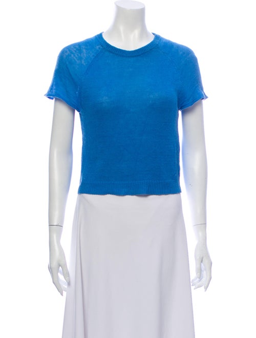 Alice + Olivia Linen Crew Neck T-Shirt Blue