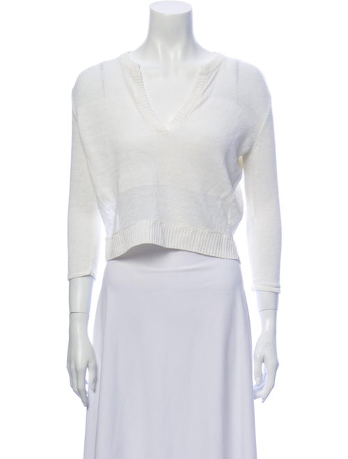 Alice + Olivia Linen V-Neck Sweater White