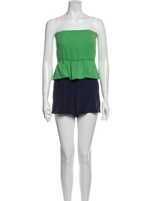Alice + Olivia Silk Colorblock Pattern Romper Blue