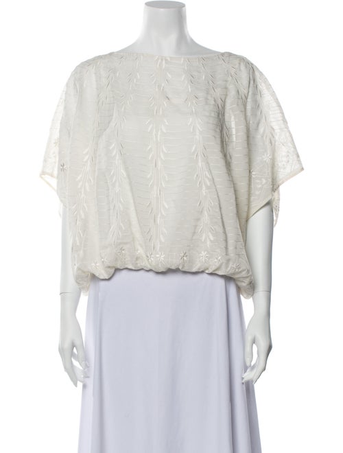 Alice + Olivia Silk Bateau Neckline Blouse White