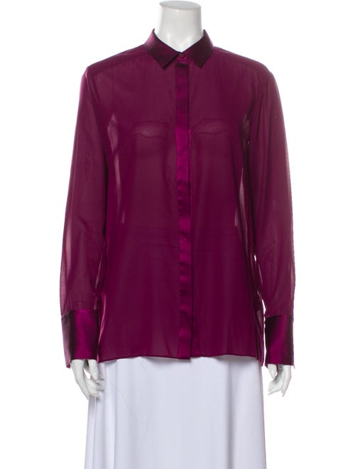 Alice + Olivia Silk Long Sleeve Button-Up Top Purp