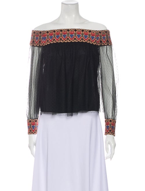 Alice + Olivia Printed Off-The-Shoulder Top Black