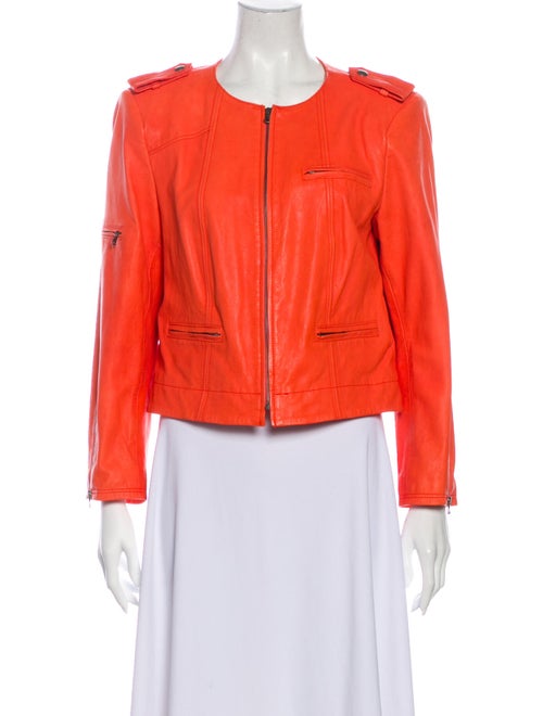 Alice + Olivia Lamb Leather Biker Jacket Orange