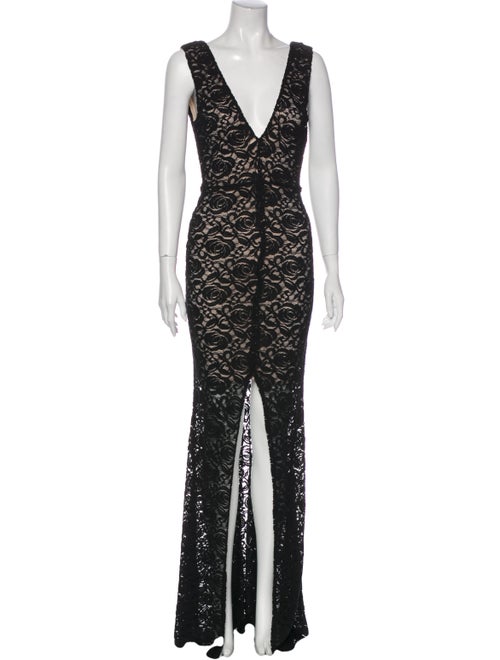 Alice + Olivia Lace Pattern Long Dress Black