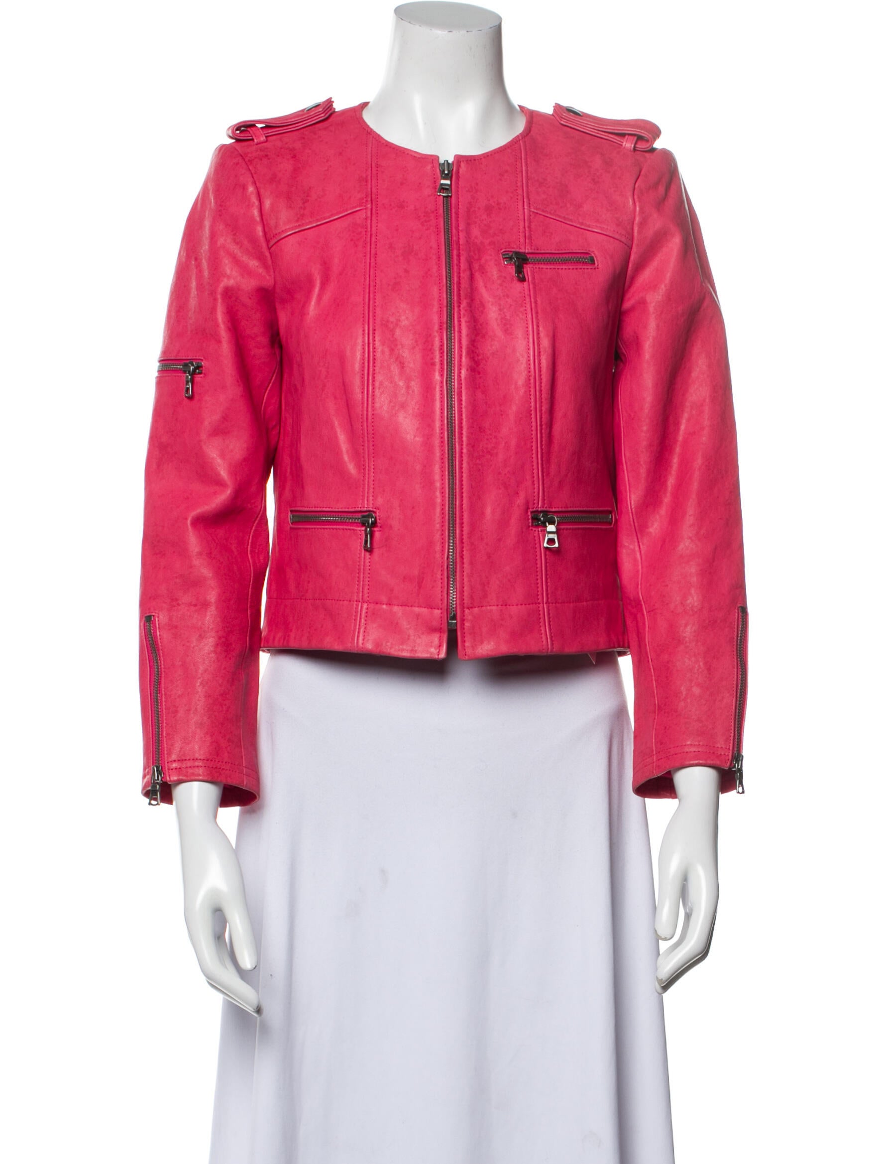 Alice + Olivia Lamb Leather Biker Jacket Pink Jackets, Clothing