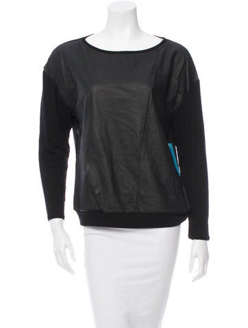 Alice + Olivia Leather-Embellished Crew Neck Top w/ Tags