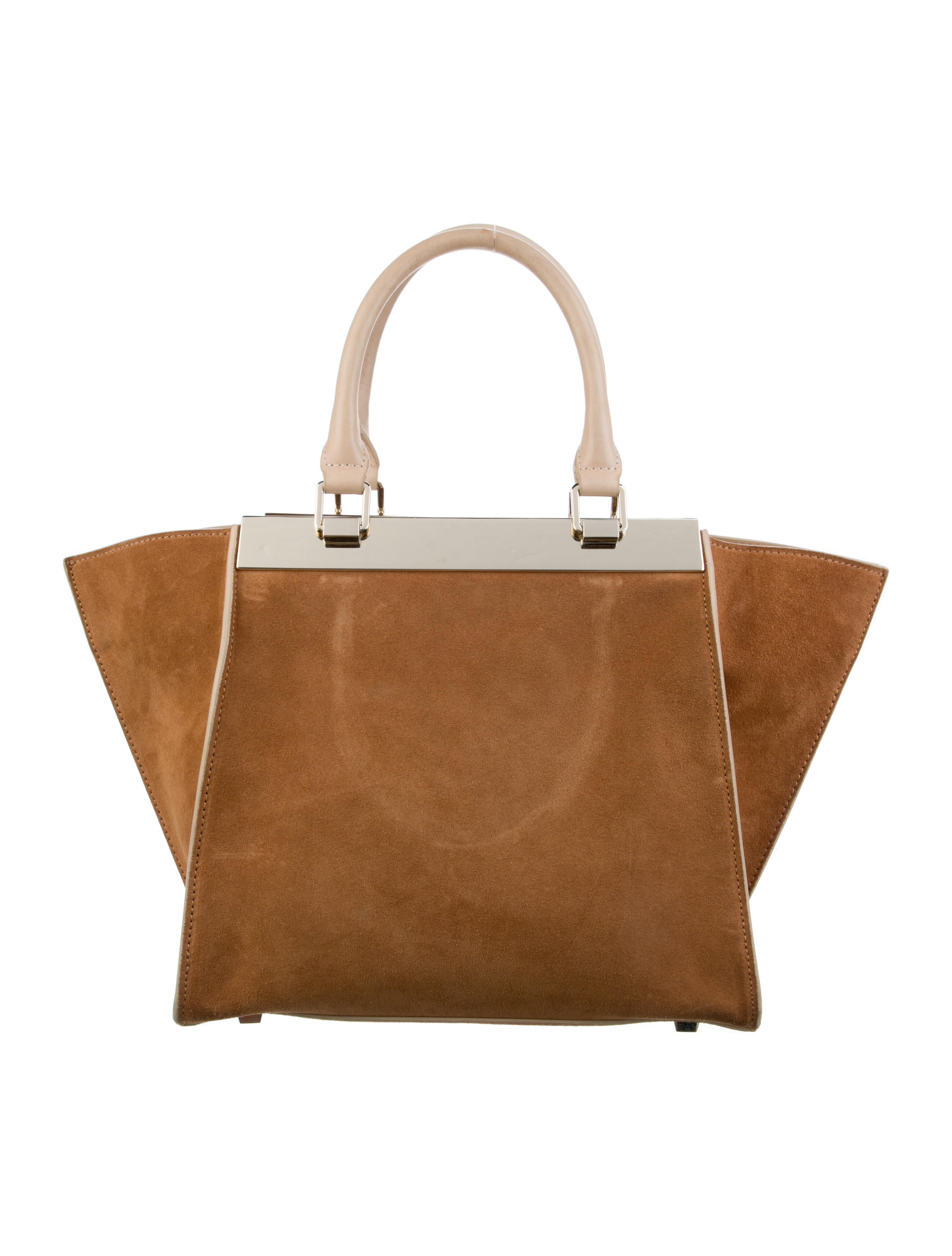 Alice + Olivia Suede LeatherTrimmed Handle Bag Brown Handle Bags