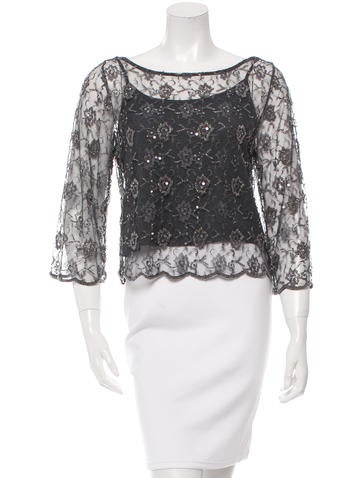 Alice + Olivia Three-Quarter Sleeve Embellished Top