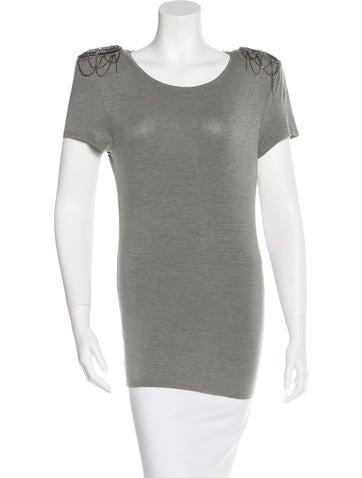 Alice + Olivia Short Sleeve Embellished TOp