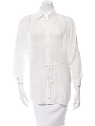 Alice + Olivia Sheer Drawstring Blouse