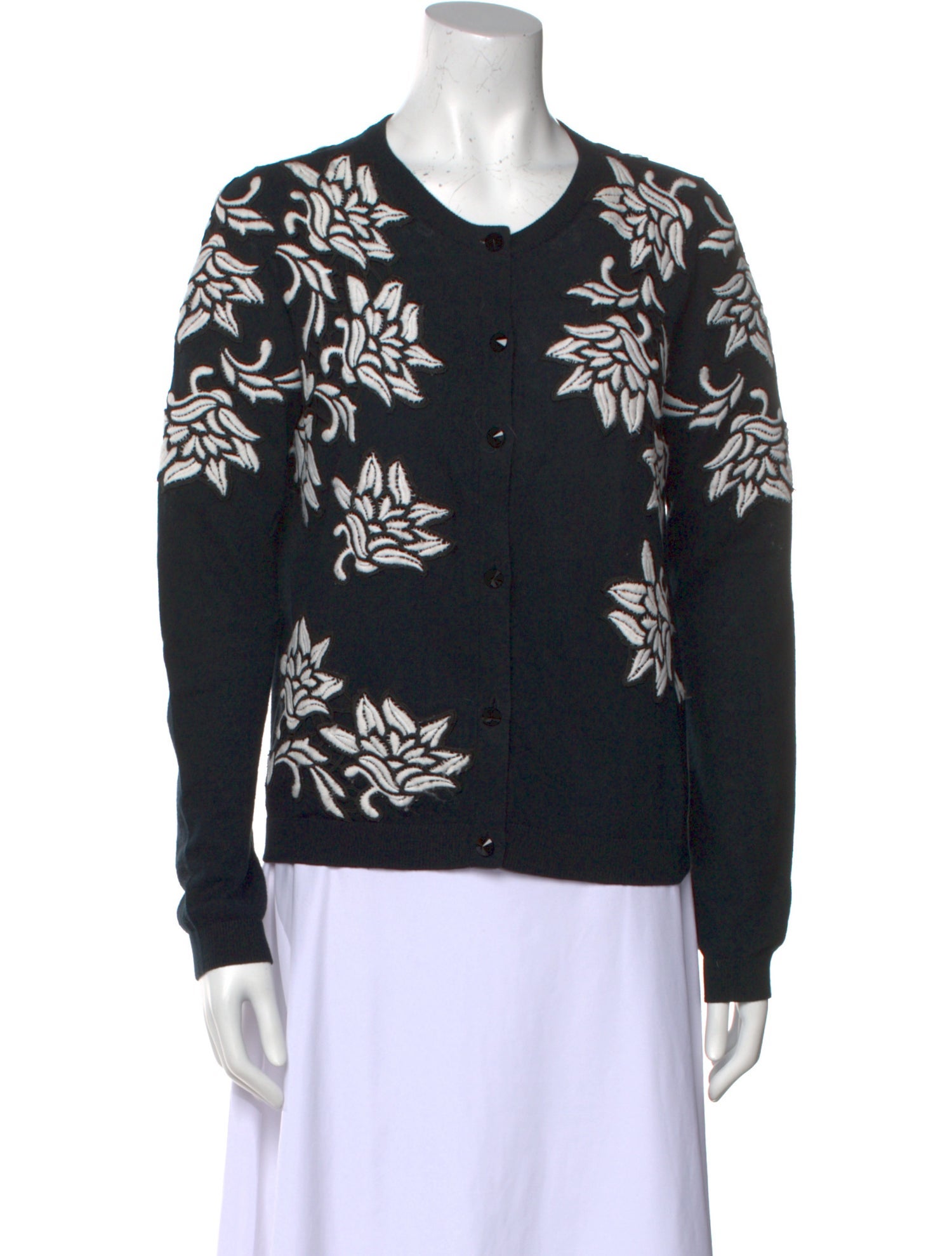 Alice + Olivia Floral Print VNeck Sweater Black Knitwear, Clothing