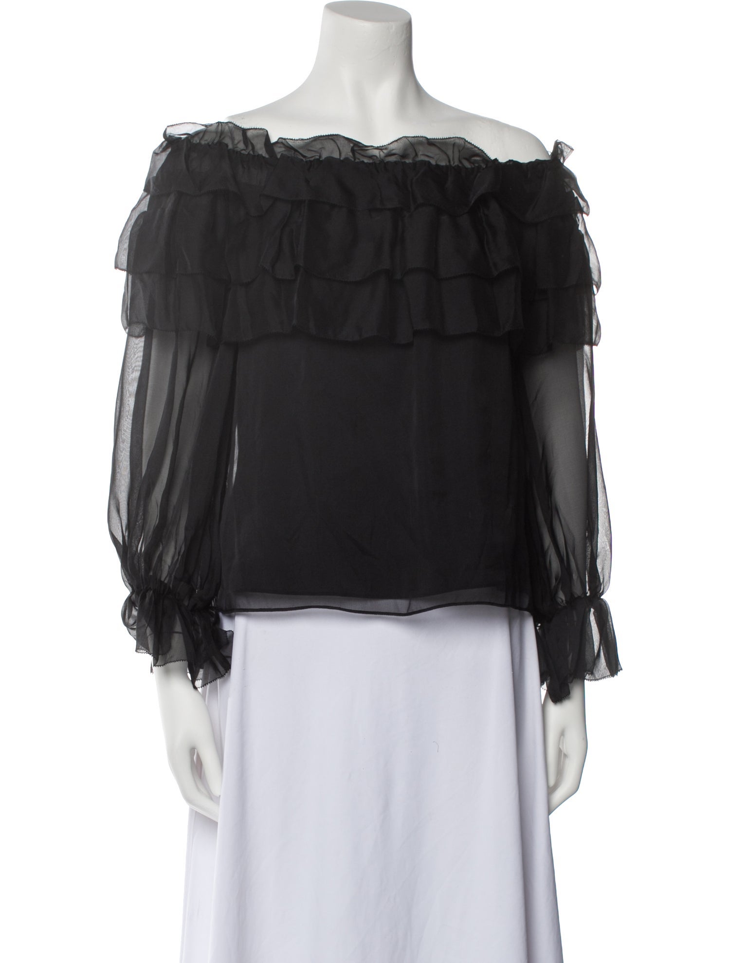 Alice + Olivia Silk Off-The-Shoulder Blouse