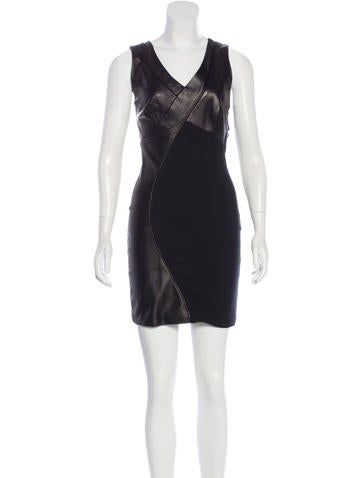 Alice + Olivia Leather-Paneled Sleeveless Dress