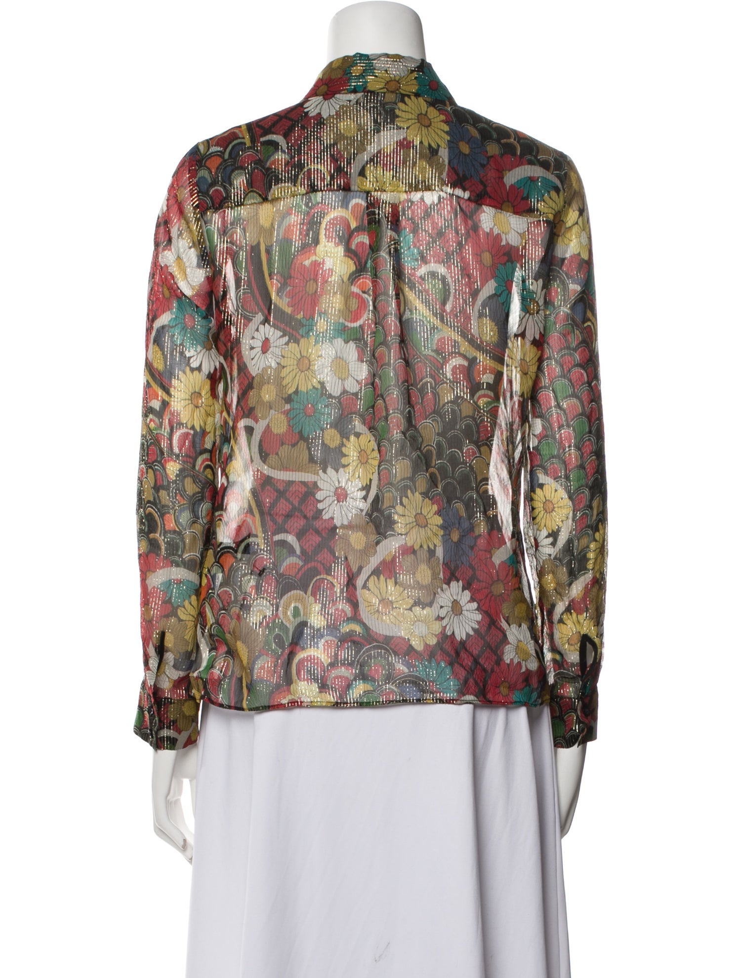 Alice + Olivia Silk Floral Print Button-Up Top