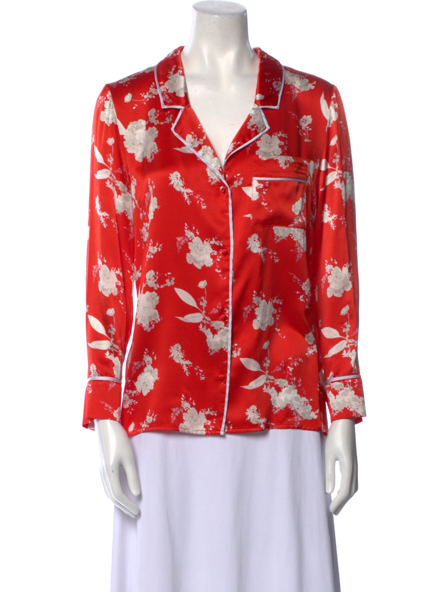 Alice + Olivia Silk Floral Print Button-Up Top