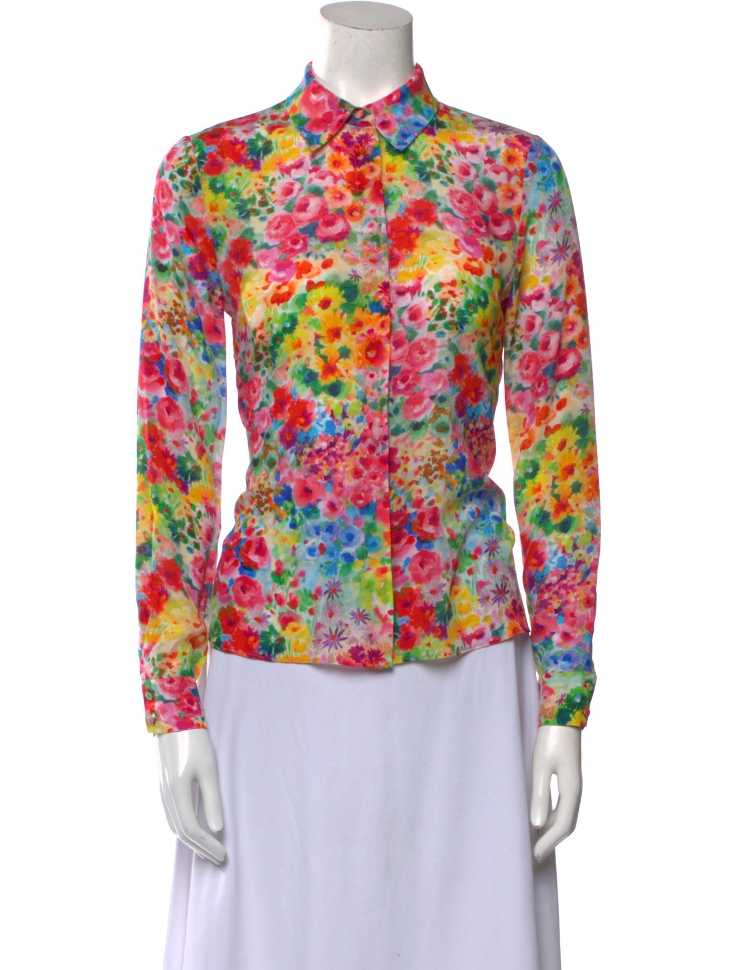 Alice + Olivia Silk Floral Print Button-Up Top