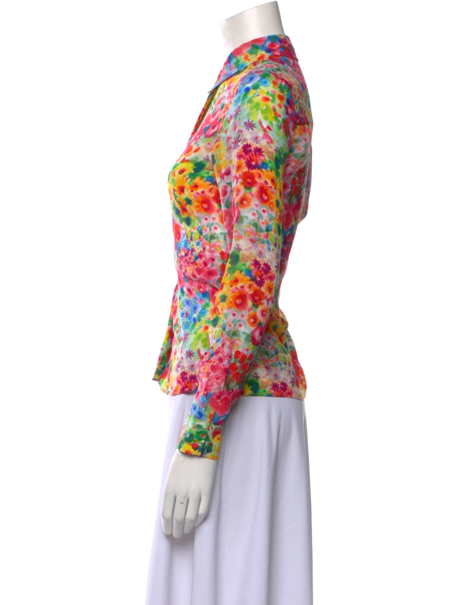 Alice + Olivia Silk Floral Print Button-Up Top