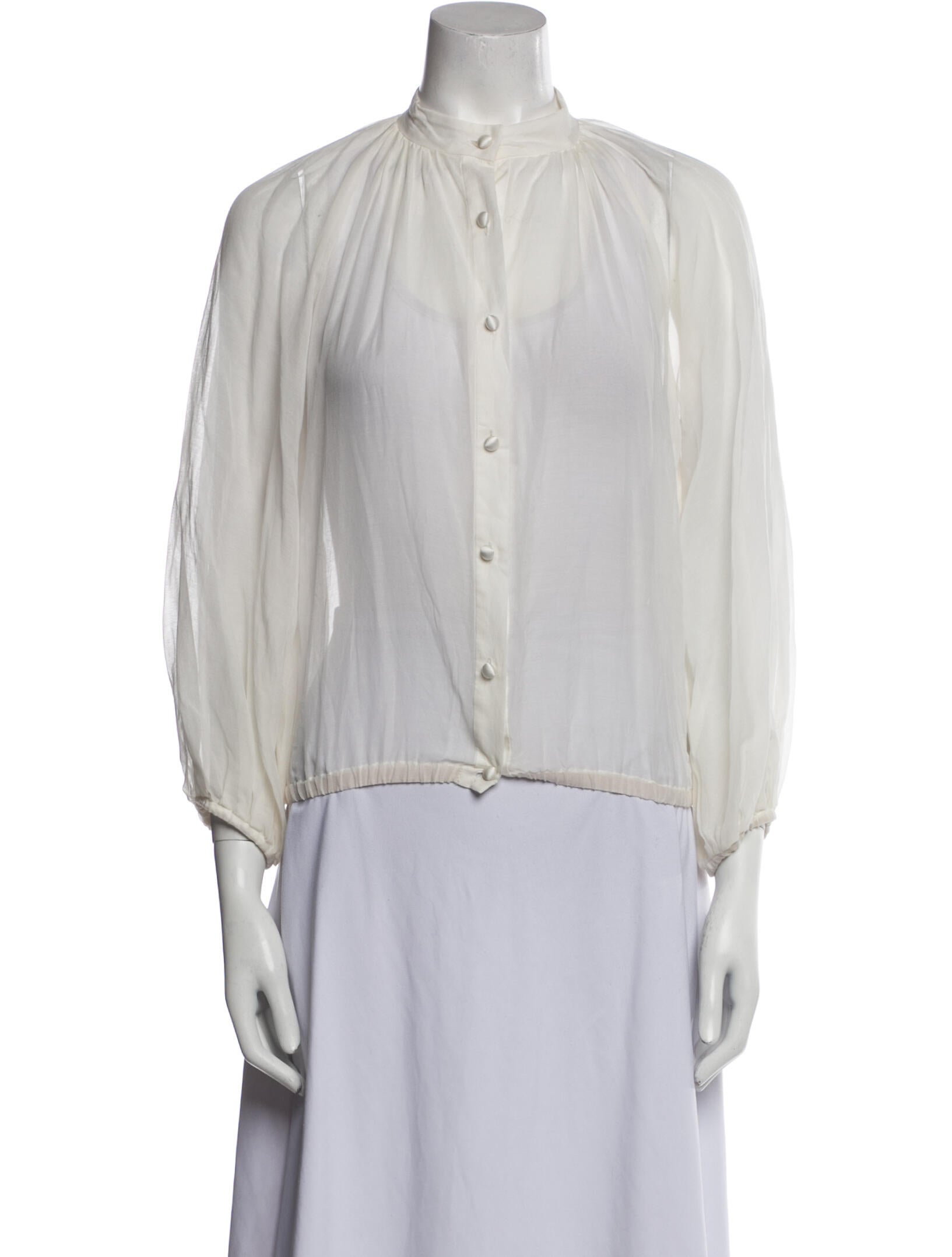 Alice + Olivia Mock Neck Three-Quarter Sleeve Button-Up Top